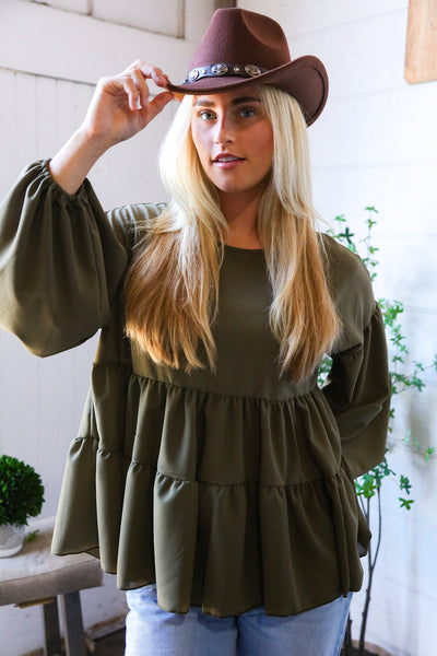 Take Me Home Olive Babydoll Oversized Blouse - Online Only!