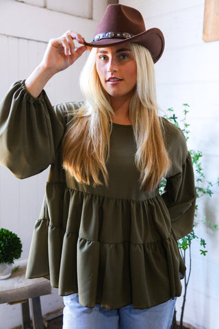 Take Me Home Olive Babydoll Oversized Blouse - Online Only!