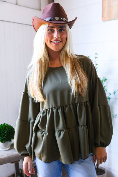 Take Me Home Olive Babydoll Oversized Blouse - Online Only!