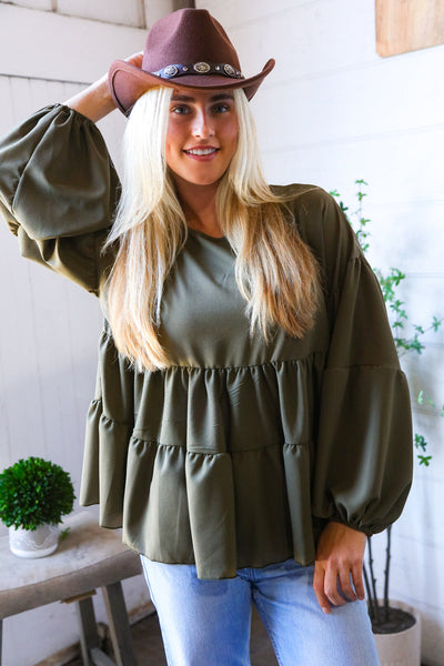 Take Me Home Olive Babydoll Oversized Blouse - Online Only!