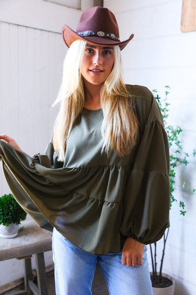 Take Me Home Olive Babydoll Oversized Blouse - Online Only!