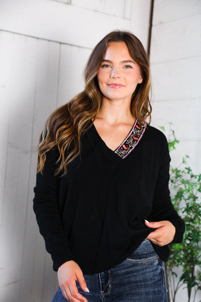 Twilight Charms Beaded V Neck Sweater - Online Only!