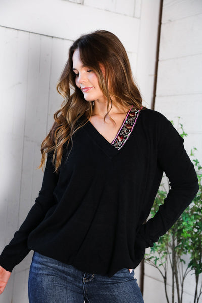 Twilight Charms Beaded V Neck Sweater - Online Only!