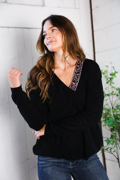 Twilight Charms Beaded V Neck Sweater - Online Only!