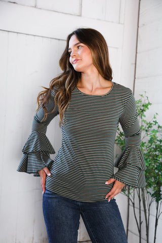 Sassy in Stripes Olive Blouse - Online Only!