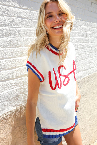 Holiday Ready Red/White & Blue USA Embroidery Dolman Top - Online Only!