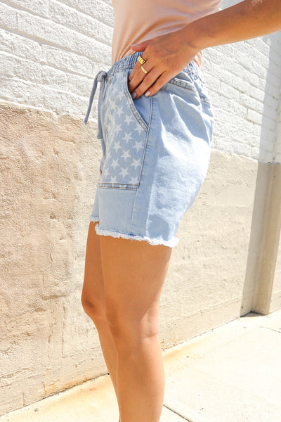 Adorable You High Rise Stars & Stripes Pocket Drawstring Shorts - Online Only!