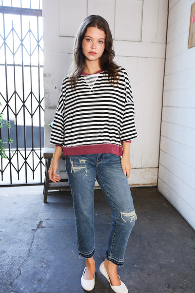 Wine Striped Crew Neck Pullover - Online Only!