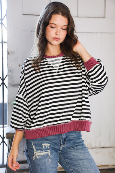 Wine Striped Crew Neck Pullover - Online Only!
