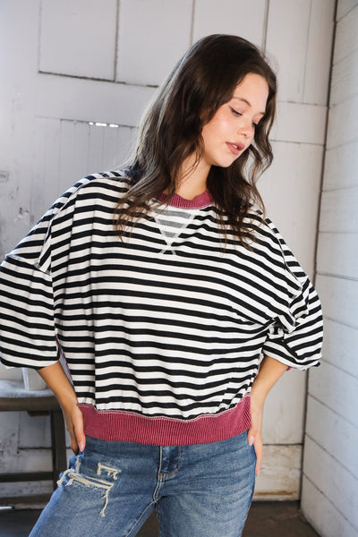 Wine Striped Crew Neck Pullover - Online Only!