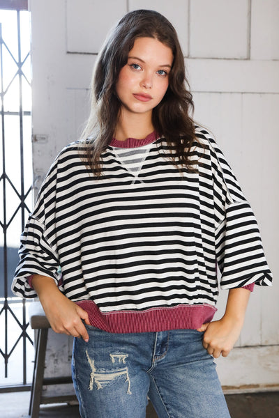 Wine Striped Crew Neck Pullover - Online Only!