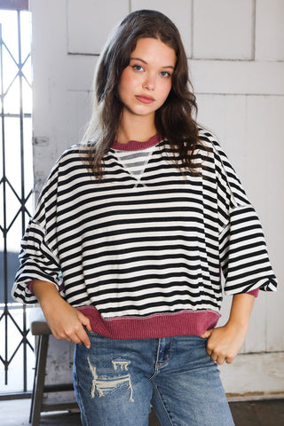 Wine Striped Crew Neck Pullover - Online Only!