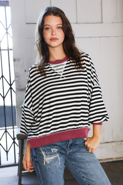 Wine Striped Crew Neck Pullover - Online Only!