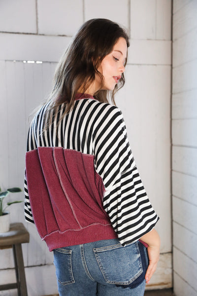 Wine Striped Crew Neck Pullover - Online Only!