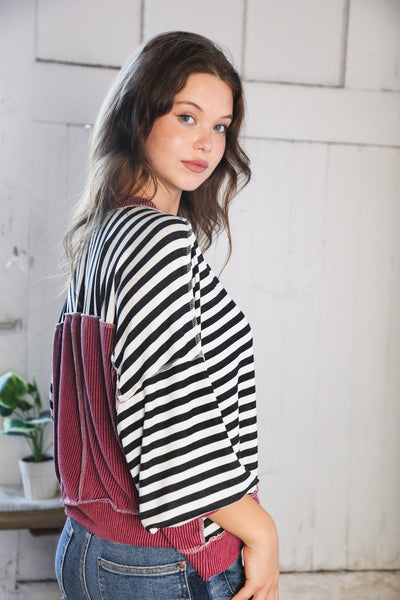 Wine Striped Crew Neck Pullover - Online Only!