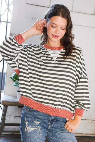 Rust Striped Crew Neck Pullover - Online Only!
