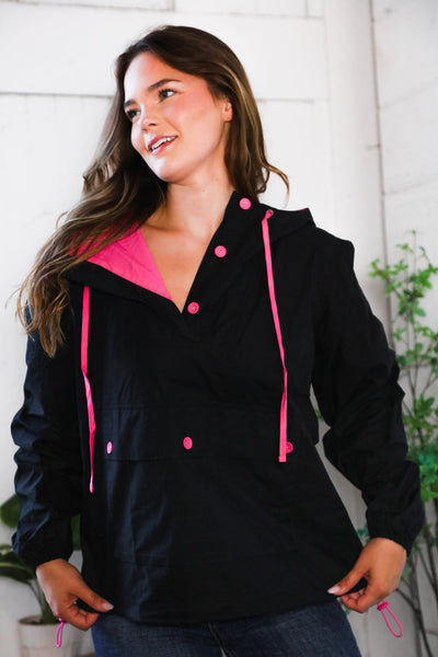 Glow Up Pink and Black Hooded Jacket - Online Only!