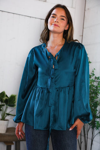 Tied Up in Style Teal Ribbon Blouse - Online Only!