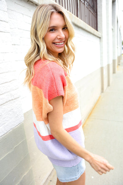 Lock Eyes Coral Notched Neck Drop Shoulder Sweater Top - Online Only!