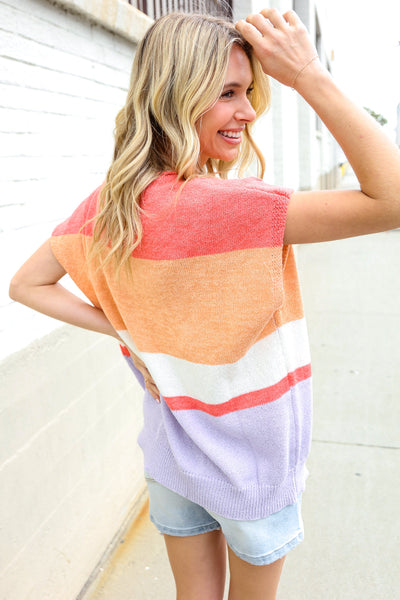 Lock Eyes Coral Notched Neck Drop Shoulder Sweater Top - Online Only!