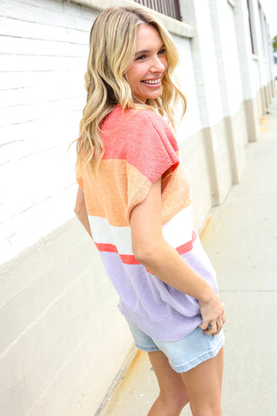Lock Eyes Coral Notched Neck Drop Shoulder Sweater Top - Online Only!