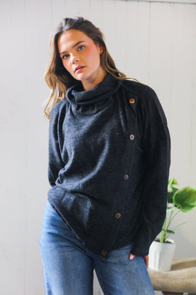 Buttoned Bliss Black Cozy Sweater - Online Only!
