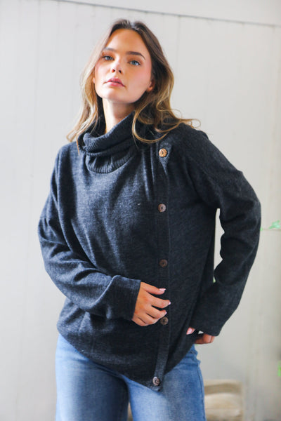 Buttoned Bliss Black Cozy Sweater - Online Only!