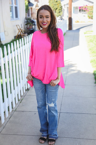 Be Bold Hot Pink Glitter Stud Scarf Hem Top - Online Only!