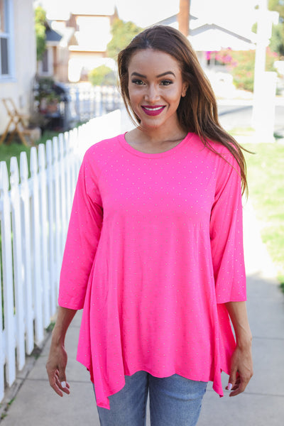 Be Bold Hot Pink Glitter Stud Scarf Hem Top - Online Only!