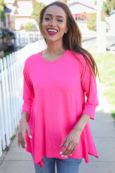 Be Bold Hot Pink Glitter Stud Scarf Hem Top - Online Only!