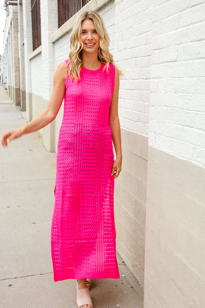 The Perfect Hot Pink Pointelle Sleeveless Side Slit Coverup - Online Only!