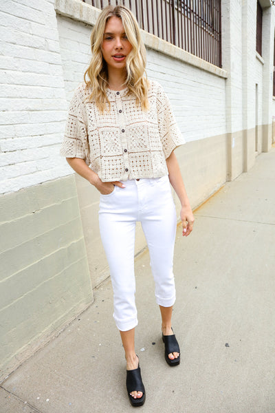 Judy Blue White Midrise Cuffed Hem Skinny Fit Capris - Online Only!