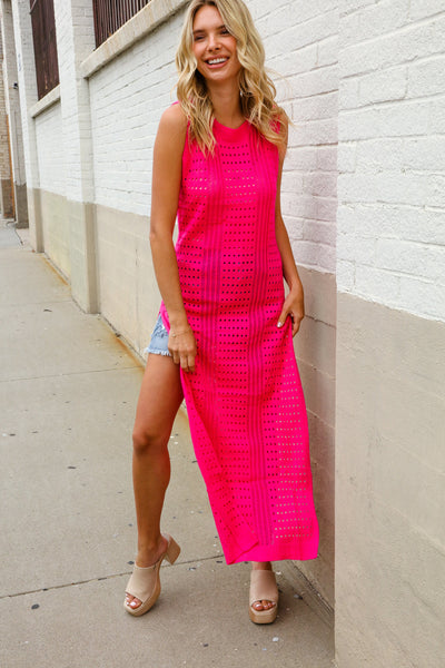 The Perfect Hot Pink Pointelle Sleeveless Side Slit Coverup - Online Only!