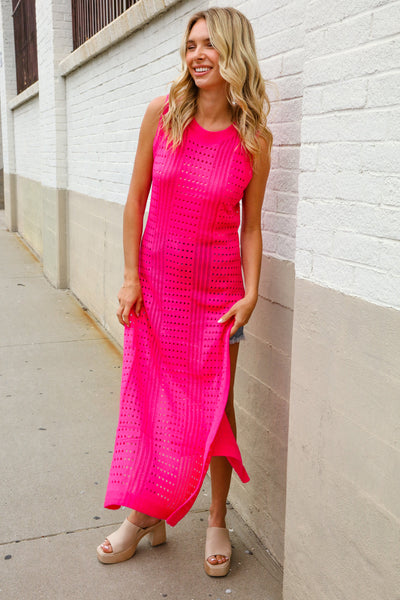 The Perfect Hot Pink Pointelle Sleeveless Side Slit Coverup - Online Only!