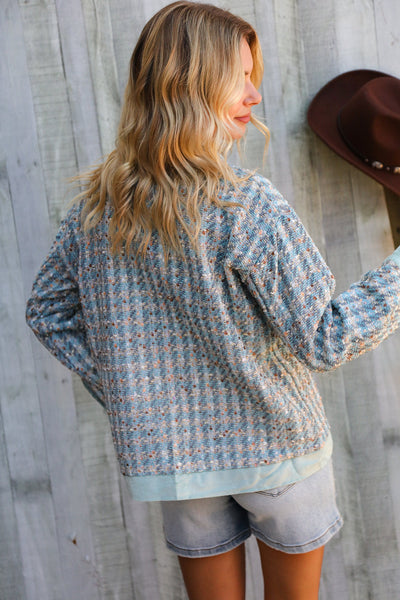 Put Together Turquoise Twill Banded Snap Button Jacket - Online Only!