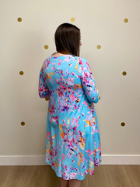 Aqua Floral Pocket Dress