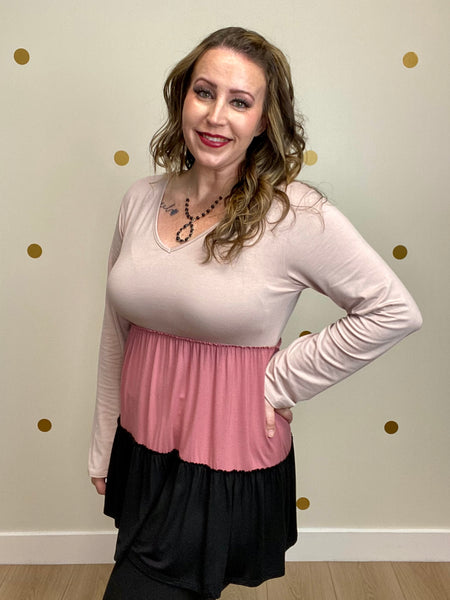 Black & Mauve Color Block Tiered Top