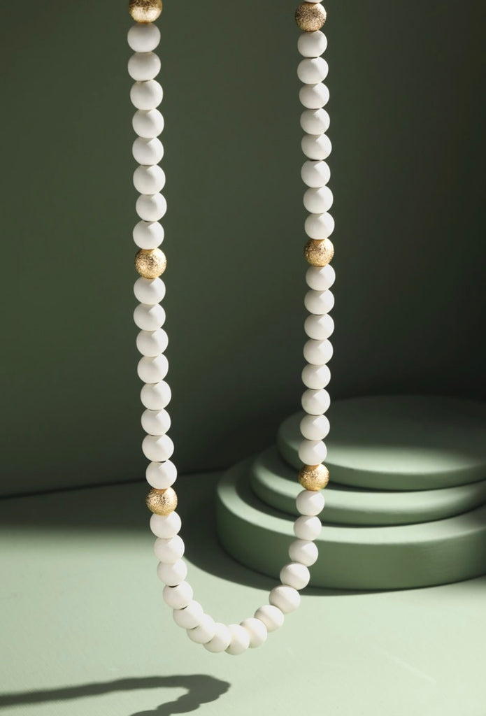 FINAL SALE Ivory Wood Beaded Necklace