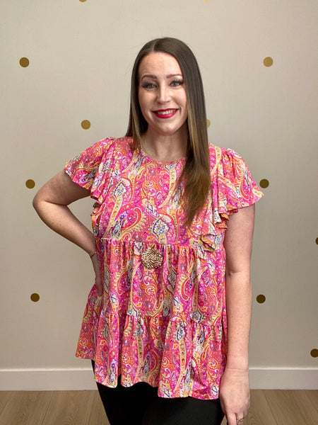 Fuchsia Paisley Tiered Top