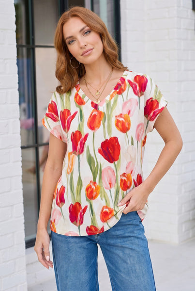 Tulip Garden Floral Print Top