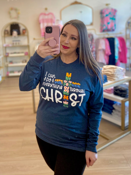 Navy Everything Through Christ Long Sleeve Tee