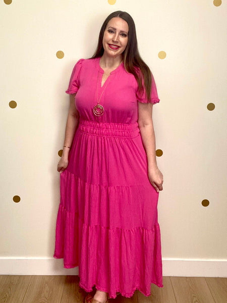 FINAL SALE Umgee Pink Fringe Maxi Dress
