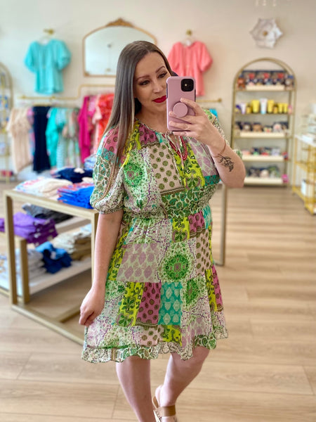 FINAL SALE Umgee Green Multi Print Dress