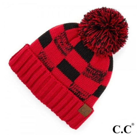 FINAL SALE CC Beanie Red & Black Buffalo Plaid Beanie