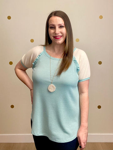 FINAL SALE Mint Textured Ruffle Detail Top