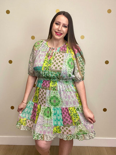 FINAL SALE Umgee Green Multi Print Dress