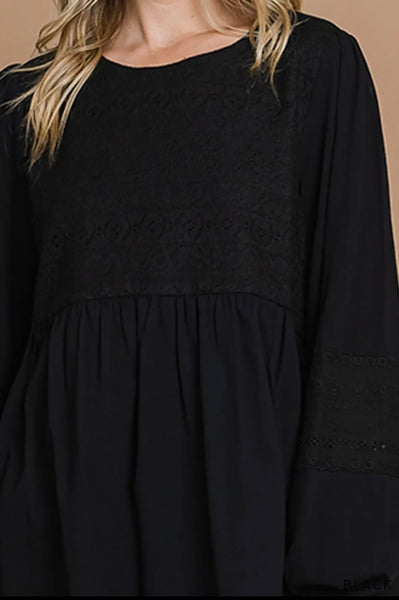 Black Crochet Lace Detailed Top