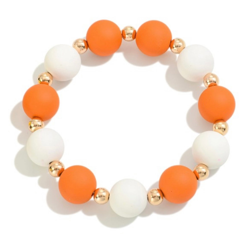 Orange & White Wood Stretch Bracelet