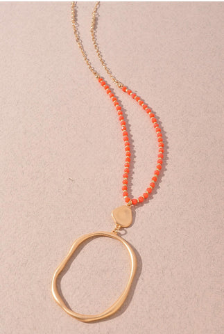 Orange Beaded Gold Necklace