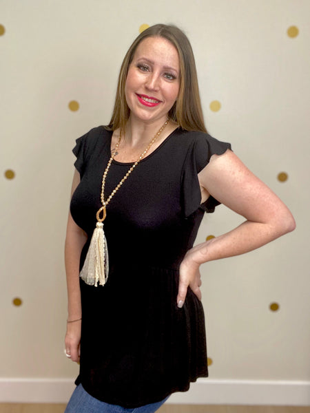 FINAL SALE Black Ruffle Sleeve Top